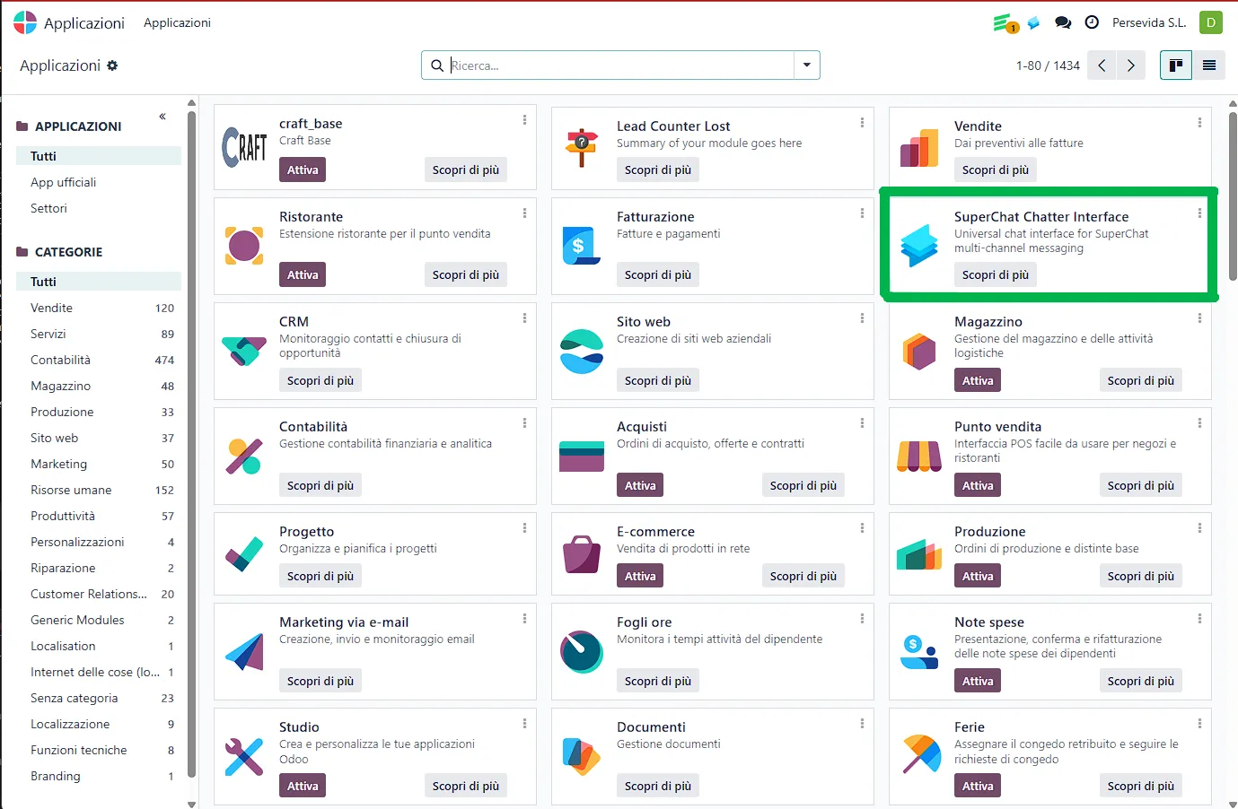Odoo Apps Store — installazione modulo SuperChat